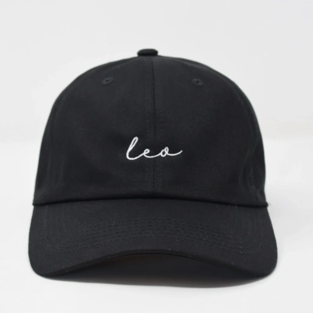 BLACK - Leo Embroidered 6 Panel Unstructured Adjustable Baseball Dad Hat